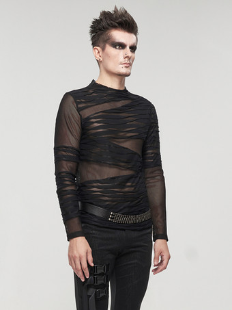 ハロウィン ニットTシャツ パンクスタイル トップス 長袖 プルオーバー シースルー トレンディ シャツ