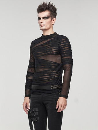 ハロウィン ニットTシャツ パンクスタイル トップス 長袖 プルオーバー シースルー トレンディ シャツ