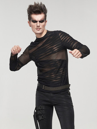 ハロウィン ニットTシャツ パンクスタイル トップス 長袖 プルオーバー シースルー トレンディ シャツ