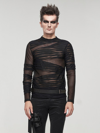 ハロウィン ニットTシャツ パンクスタイル トップス 長袖 プルオーバー シースルー トレンディ シャツ