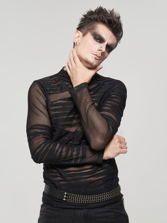 ハロウィン ニットTシャツ パンクスタイル トップス 長袖 プルオーバー シースルー トレンディ シャツ