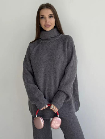 Deep GrayKnitted Casual Two Piece Co-ord Set For Women 2025