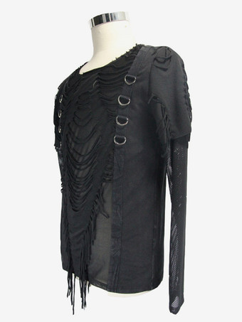 ハロウィン ゴシック メンズ パンクロックスタイル スリムフィット トップ シアー Tシャツ