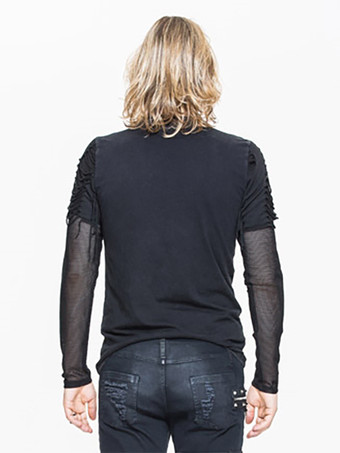 ハロウィン ゴシック メンズ パンクロックスタイル スリムフィット トップ シアー Tシャツ