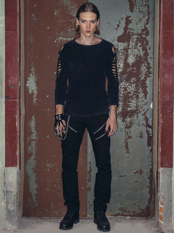 Men's British Street Punk Rock Style Tops Hollow T-shirt