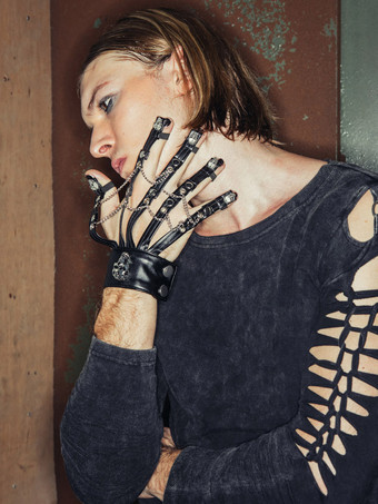 Men's British Street Punk Rock Style Tops Hollow T-shirt