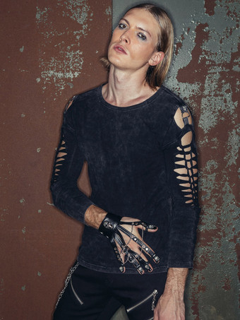 Men's British Street Punk Rock Style Tops Hollow T-shirt