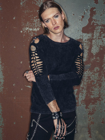 Men's British Street Punk Rock Style Tops Hollow T-shirt