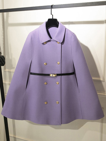 ライラック女性用コート ホワイト ターンダウンカラー 長袖 サッシュ レイヤード カジュアル 冬用コート