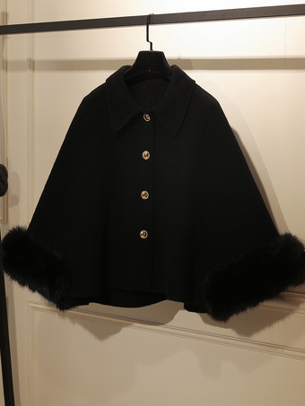 ブラック 女性用コート カラーブロック ターンダウンカラー フェイクファー カジュアル ホワイト 冬用コート