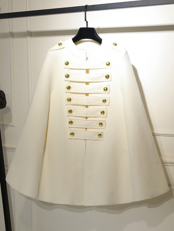 ホワイト 女性用アウターウェア ブラック ターンダウンカラー 長袖 ボタン レイヤード カジュアル 冬コート