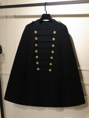 ブラック 女性用アウターウェア ブラック ターンダウンカラー 長袖 ボタン レイヤード カジュアル 冬コート