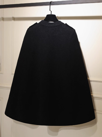 女性用アウターウェア ブラック ターンダウンカラー 長袖 ボタン レイヤード カジュアル 冬コート