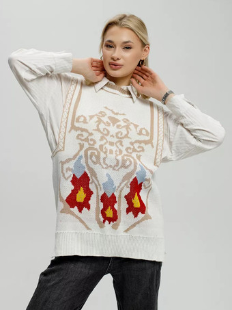 blanc Pulls pour femmes pulls blancs en polyester sans manches à col bijou