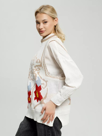 Pulls pour femmes pulls blancs en polyester sans manches à col bijou