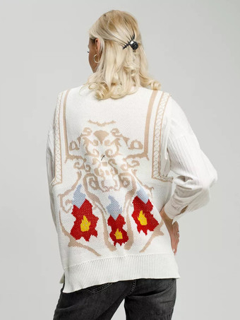 Pulls pour femmes pulls blancs en polyester sans manches à col bijou