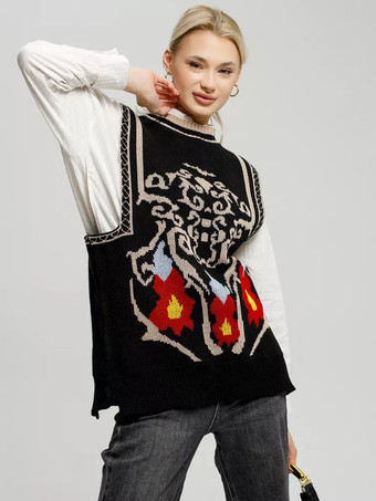 Pulls pour femmes pulls blancs en polyester sans manches à col bijou