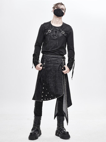 ハロウィン パンク風ダメージ加工コーデュロイラップスカートデニムパッチワークパンツ衣類コスチューム