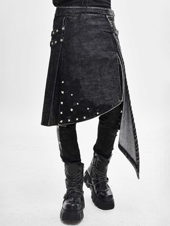 ハロウィン パンク風ダメージ加工コーデュロイラップスカートデニムパッチワークパンツ衣類コスチューム