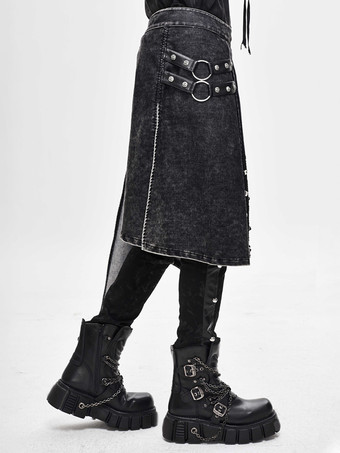 ハロウィン パンク風ダメージ加工コーデュロイラップスカートデニムパッチワークパンツ衣類コスチューム