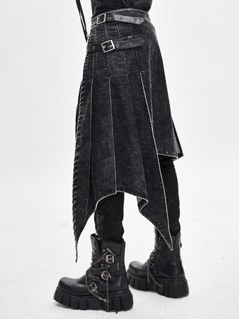 ハロウィン パンク風ダメージ加工コーデュロイラップスカートデニムパッチワークパンツ衣類コスチューム