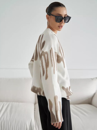 レディースプルオーバー ライトスカイブルー ツートン ジュエルネック 長袖 ポリエステルセーター