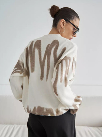 レディースプルオーバー ライトスカイブルー ツートン ジュエルネック 長袖 ポリエステルセーター