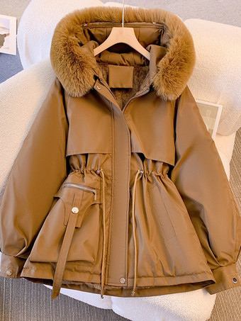 ブラウン レディースジャケットフェイクファーポリエステル