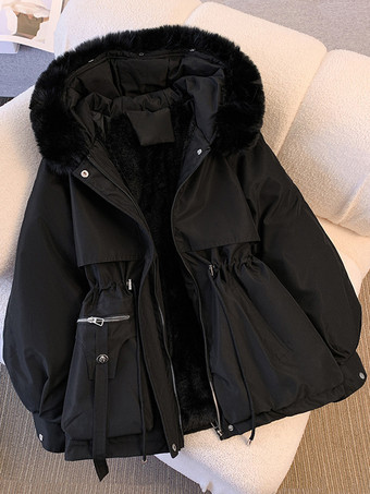 ブラック レディースジャケットフェイクファーポリエステル