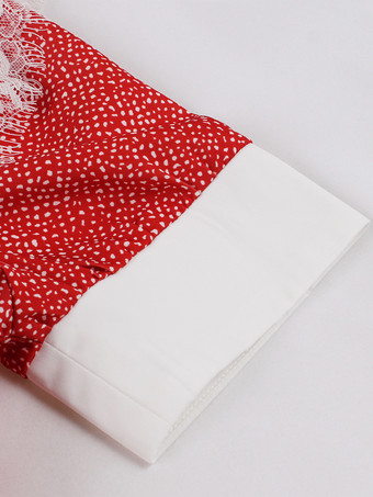 ヴィンテージドレス 赤い花柄プリント 1950年代 オードリー ヘップバーン風 リボン 半袖 ジュエルネック ロング ロカビリードレス