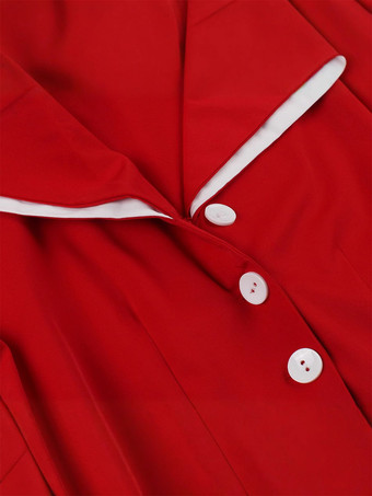 レトロドレス レッド 1950 年代 オードリー ヘプバーン スタイル ツートン サッシュ 半袖 ターンダウン カラー ロング スイング ドレス