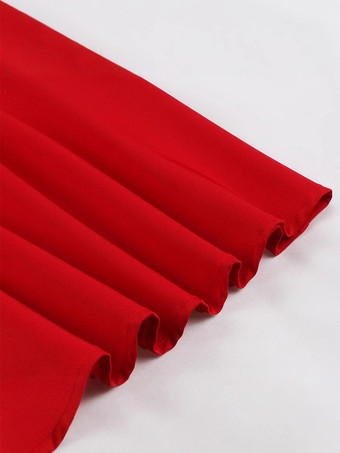 レトロドレス レッド 1950 年代 オードリー ヘプバーン スタイル ツートン サッシュ 半袖 ターンダウン カラー ロング スイング ドレス