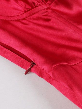 レトロドレス スクエアネック リボン 1950年代 オードリー・ヘプバーン風 長袖 ロングレッド スイングドレス