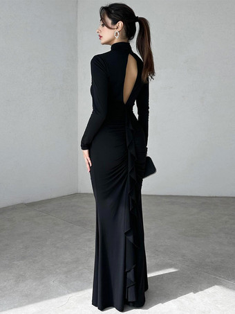 ボディコンドレス パープル ロングスリーブ カットアウト シック ハイカラー ボディコンドレス シースドレス