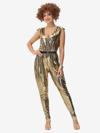 ゴールド 70年代ディスコヒッピーヒップホップダンスコスチュームゴールドジャンプスーツストリートダンスコスチューム