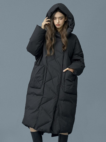 ブラック 女性用ダウンジャケット カジュアル ダックフェザー