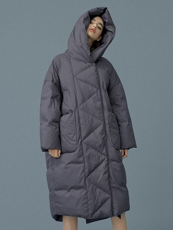 グレイ女性用ダウンジャケット カジュアル ダックフェザー