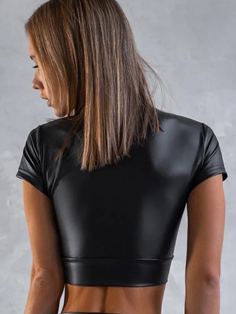 クラブウェアトップファッションジュエルネック半袖ポリエステルレイヤード