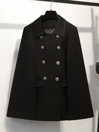 ブラック 女性用コート ターンダウンカラー ボタン エレガント レイヤード ブラック ラップコート