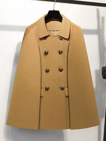 ラクダ色 女性用コート ターンダウンカラー ボタン エレガント レイヤード ブラック ラップコート