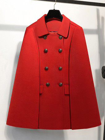 レッド 女性用コート ターンダウンカラー ボタン エレガント レイヤード ブラック ラップコート