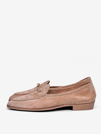 ライト アプリコットメンズ ベルギーローファー スエード ラウンドトゥ レザー スリッポン レトロ ペニー カジュアルシューズ