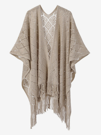 ライトブラウンレディースポンチョデザインネックラインライトブラウンポンチョケープ