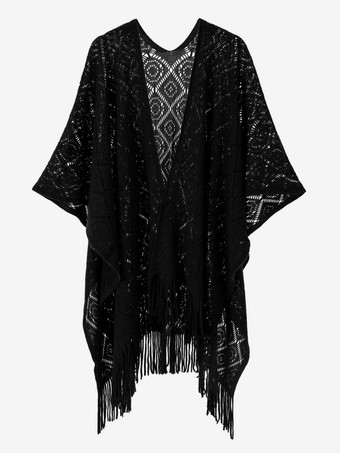 ブラック レディースポンチョデザインネックラインライトブラウンポンチョケープ