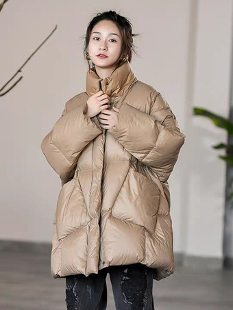 カーキ レディース ダウンジャケット シック ポリエステル