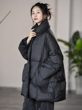 ブラック レディース ダウンジャケット シック ポリエステル