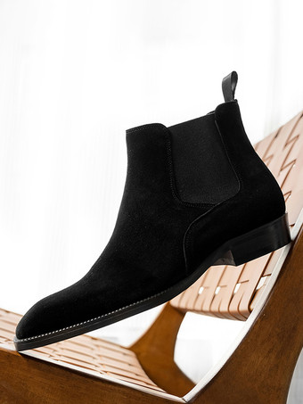 ブラック 男性用グレースエードチェルシーブーツ レザーラウンドトゥアンクルブーツ