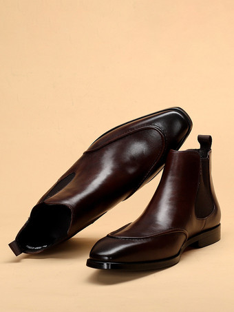 ブラウン メンズ チェルシー マーティン ブラック カウハイド ラウンドトゥ アンクル ドレスブーツ