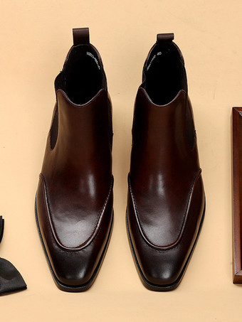 メンズ チェルシー マーティン ブラック カウハイド ラウンドトゥ アンクル ドレスブーツ