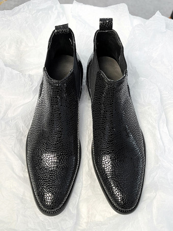 メンズブーツ チェルシーブーツ ブラック 牛革 ラウンドトゥ ドレスブーツ